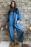 Loom & Thread Pin Tuck Blouse Washed Denim /40=